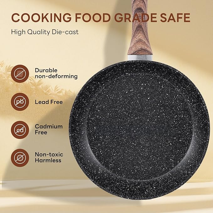 NEWBULIG Cookware Set, Nonstick & Non-Toxic Pots and Pans with Stay-Cool Handles, Induction Compatible, Black, 17 Pieces(6 Pot)