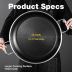 Tri-Ply 14.5 Inch Stainless Steel Paella Pan,12 Servings Paella Pan with Lid,18/10 Nonstick Large Skillet,Jumbo Cooker,Induction Pan,Skillets,for Outdoors,Camping,Parties