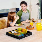 NIUBEE Acrylic Serving Tray 12x12 Inches -Spill Proof- Decorative Tray Organiser for Ottoman Coffee Table Countertop with Handles - Black