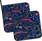 Coloful Dino Silhouette Pot Holders 2 PCS for Kitchen, Heat Resistant Hot Pads for Cooking Grilling Baking BBQ, Pot Holders for Women Cook Essentials Accessories Home Microwave