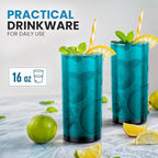 Zulay Kitchen Acrylic Glasses Drinkware - 6 Piece Unbreakable Plastic Tumblers - BPA-Free, Reusable Plastic Drinking Glasses for Home & Outdoors - Lead-Free & Dishwasher Safe - Turquoise - (16oz)