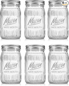 6 Pack 32 oz Vintage Style Wide Mouth Mason Jars - Heavy Duty Glass Storage Jars with Airtight & Leak Proof Lids for Pickling, Canning, Food Storage, Flour, Sugar, Pasta, Oats & DIY Projects