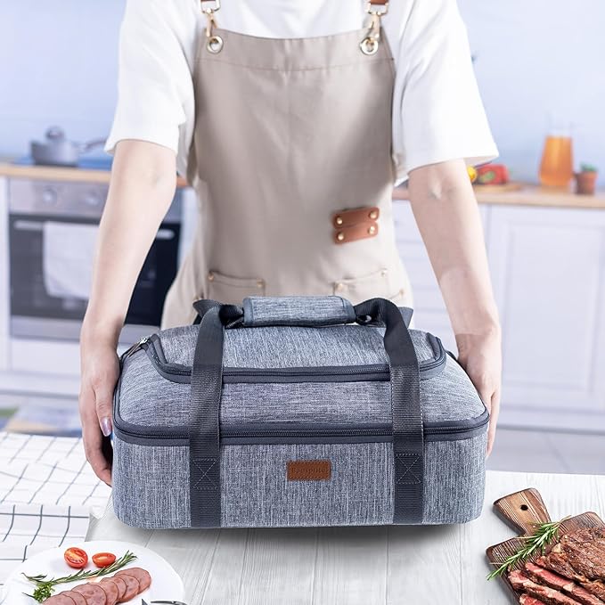 BAGSPRITE Insulated Casserole Carrier for Hot or Cold Food with Heat-resistant Mat, Casserole Dish Carrier Insulated Food Carrier, Hot Food Carrier, Foil Pan Carrier Fits 9" x 13" Baking Dish