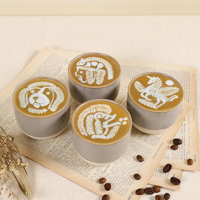 Ceramic Espresso Cups Set of 4, 5oz Espresso Coffee Mugs, Special Glazed Demitasse Cups Expresso Coffee Cup for Espresso Machine