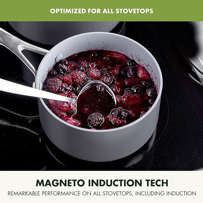 GreenPan Valencia Pro Hard Anodized Healthy Ceramic Nonstick 1.66QT and 3.3QT Saucepan Pot Set with Lids, PFAS-Free, Induction, Dishwasher and Oven Safe, Gray