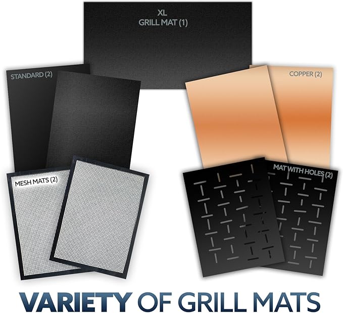 Kona BBQ Grill Mats - Non-Stick for Easy Cleanup, Heavy Duty, 600°F, PFOA-Free, Set of 2, 7-Year Warranty