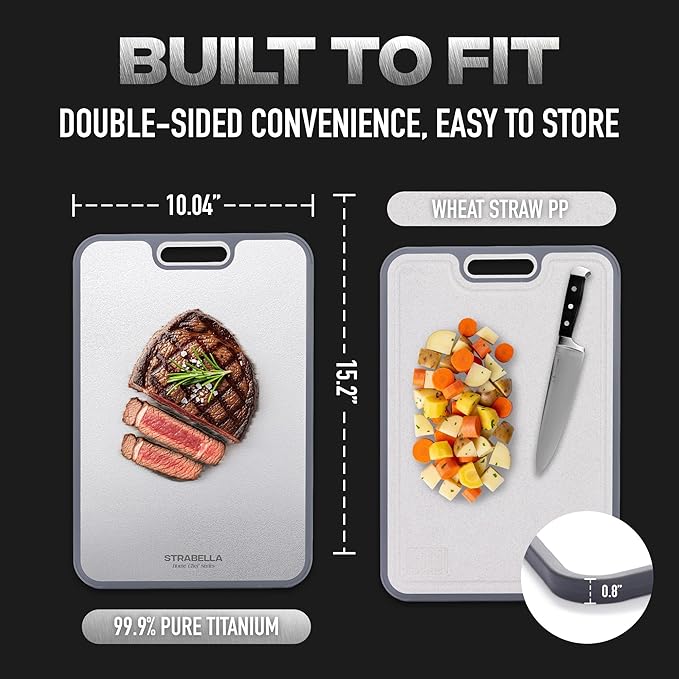 100% Pure Titanium Cutting Board - Double Sided Titanium Cutting Boards For Kitchen - Dishwasher Safe Large Cutting Board for Cutting Meats, Fruits, Vegetables