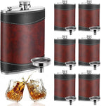 6 Pcs 8 oz Leather Hip Flasks for Liquor for Men Leak Proof Stainless Steel Drinking Flasks Bulk Soft Wrap Whiskey Flask with Funnel for Wedding Bridesmaid Christmas Gifts, Leather Brown