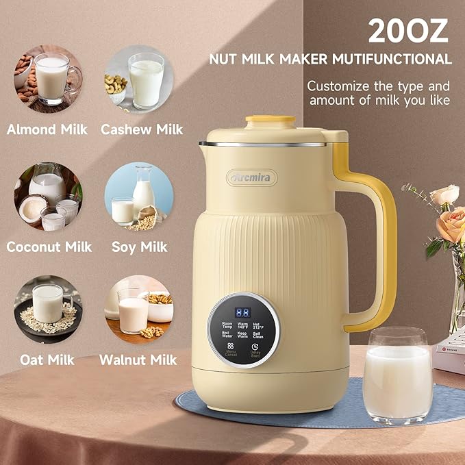 𝟲 𝗶𝗻 𝟭 Nut Milk Maker, 20 oz(600ml) Homemade Almond, Oat, Soy, Coconut, Plant Based and Non Dairy Beverages, Milk Blender Machine with Delay Start, Keep Warm, Boil Water, Self Cleaning