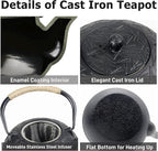60.9oz YJX Cast Iron Teapot, Japanese Tetsubin Tea Kettle for Stovetop Safe, Cast Iron Tea Pot with Infuser for Loose Leaf, Black Kettle Teapot, Good Gift For Tea Lovers(1800ml)