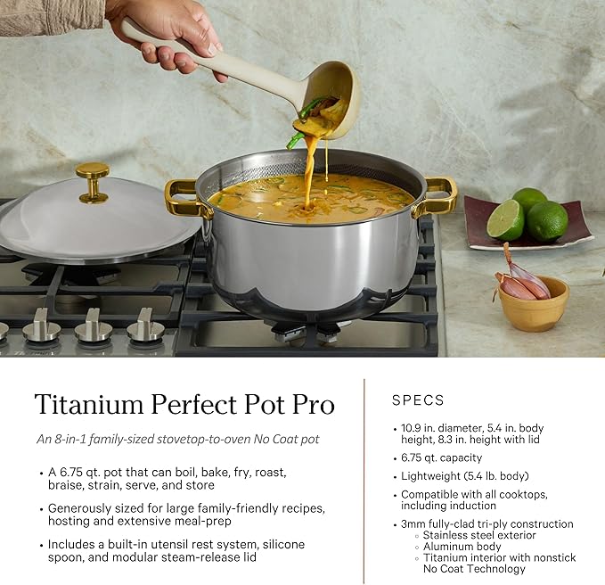 Our Place Titanium Pro Cookware Set | Standard & Mini Always Pans & Perfect Pots | Coating-Free Titanium Nonstick, Tri-Ply Stainless & Aluminum | Oven, Induction & All Cooktops up to 750°F | Gold