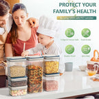 Flip-Lock Airtight Food Storage Containers 6-PC (0.6 Qt*2+1.6 Qt*3+3.4 Qt),Leakproof Ring Seal Top,Anti-Slip Pantry Canister for Flour Sugar,Coffee,Dog Food Treat,Rectangle White