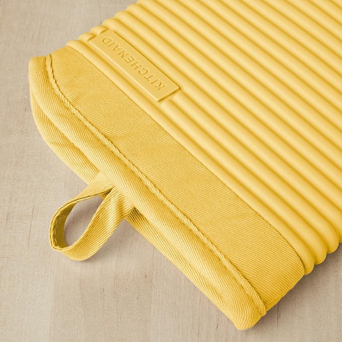 KitchenAid Ribbed Soft Silicone Oven Mitt Set, Orange Sorbet, 7.5"x13", 2 Count