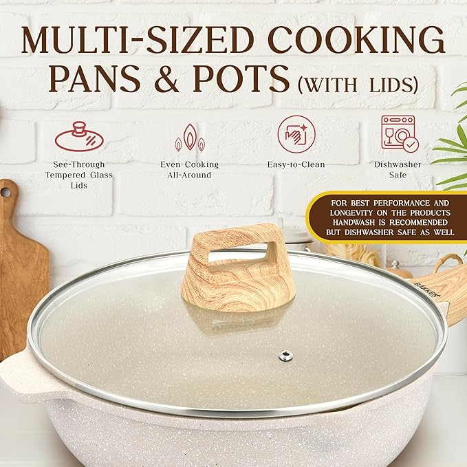 Bakken-Swiss 20-Piece Kitchen Cookware Set – Granite Non-Stick – Eco-Friendly – for All Stoves & Oven-Safe