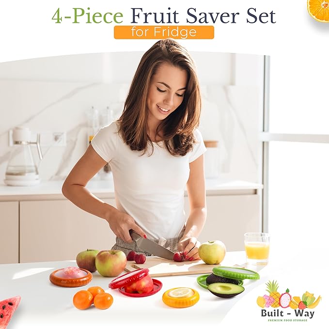 Fruit Storage Containers for Fridge | Fruit Vegetable Storage & Produce Storage | Space-Saving Produce Containers for Fridge (Yellow/Red/Green/Orange)