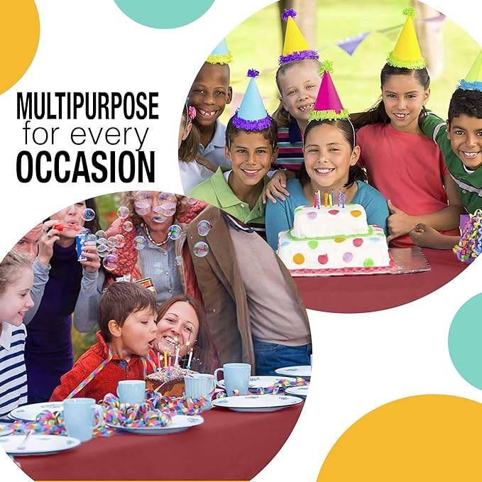 Exquisite Party Solids 54 Inch X 300 Feet Burgundy Plastic Table Cover Roll in A Cut - to - Size Box with Convenient Slide Cutter. Cuts Up to 36 Rectangle 8 Feet Plastic Disposable Tablecloths