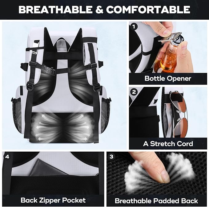 Maelstrom Backpack Cooler,Soft Lightweight Leakproof Cooler Backpack,50 Can Insulated Cooler Bag,Keeps 50 Cans Hot/Cold for Up to 16 Hours,Waterproof Lunch Bag for Men Women-White