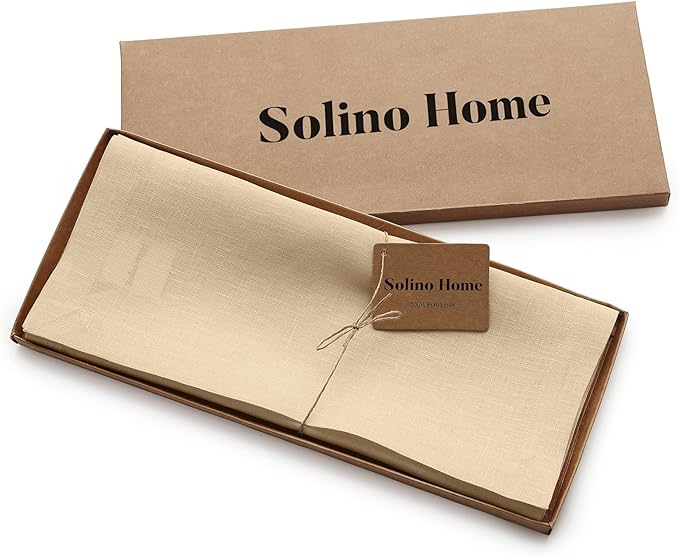Solino Home Linen Beige Table Runner 72 Inches Long - 100% Pure Linen 14 x 72 Inch Table Runner for Summer, Fall, Autumn - Fete