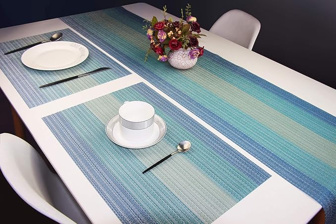 PIGCHCY Placemat,Washable Woven Non-Slip Insulation Durable Placemat Vinyl Table Mat Set of 4 (4pcs Placemats,Coastal Blue)