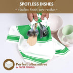 Native Fab Green Kitchen Towels 18 x 28 Inch, 4 Pack, Wide Stripe, Super Absorbent, Fast Dry, Soft, Cotton Dish Towels for Wiping Hands, Drying Dishes, Counter Cleaning Dish Cloth Set - Green