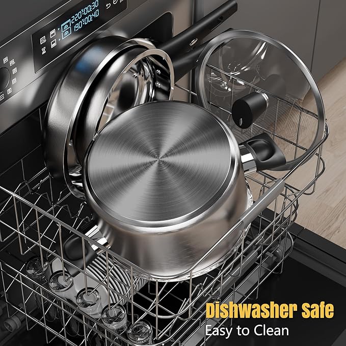 Meythway 𝐔𝐏𝐆𝐑𝐀𝐃𝐄 Stainless Steel Cookware Set Non Toxic, 14PCs Stainless Steel Pots and Pans Set with Stay-Cool Handles, Kitchen Induction Cookware with Steamer, Utensil Sets and Pot Protectors