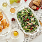 DOWAN Serving Tray with Handles, 15.4" Large Platters for Wedding Decor, Porcelain Serving Dish for Entertaining, White Plates for Salad Meat Fruit Dessert, Set of 2