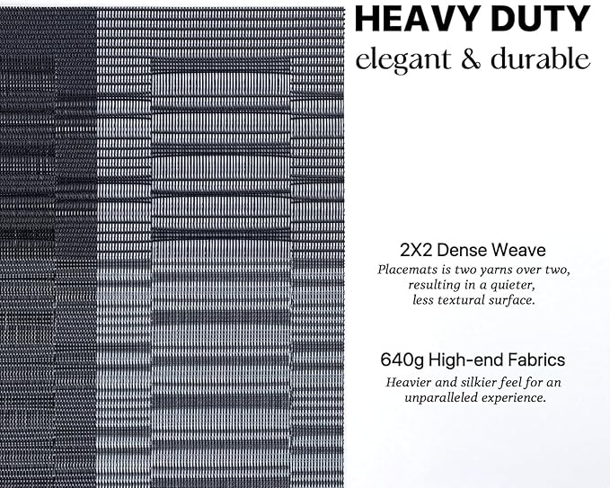 LEXMORE PlaceMats Set of 12 Vinyl/Plastic Woven Place Mats for Kitchen Table Indoor/Outdoor Washable PlaceMat Wipeable Dining Table Mats(Silver Gray Black)