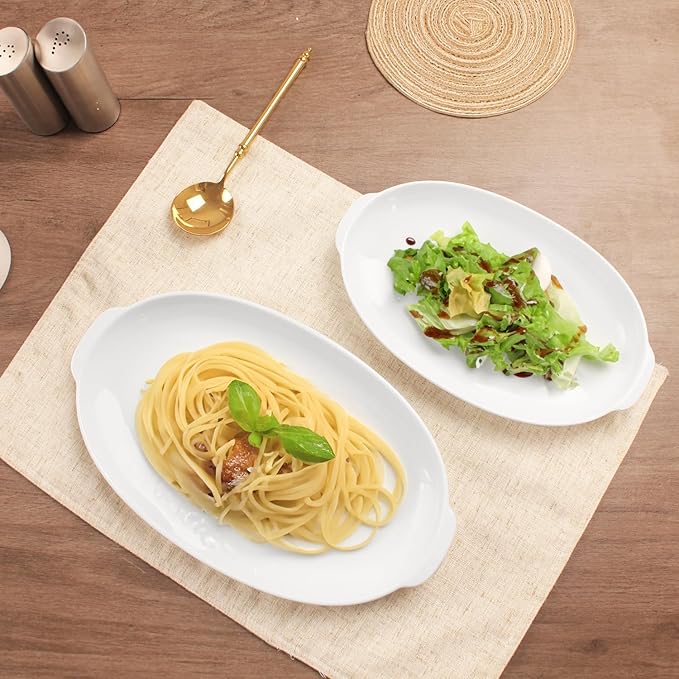 9.5 x 6 Inch Oval Au Gratin Baking Dishes, Set of 2, Porcelain Baking pan Oven Safe, Roasting Lasagna Pans, for Casserole Dish, Pie Plate, Baking, scalloped, potatoes, shepherds pie