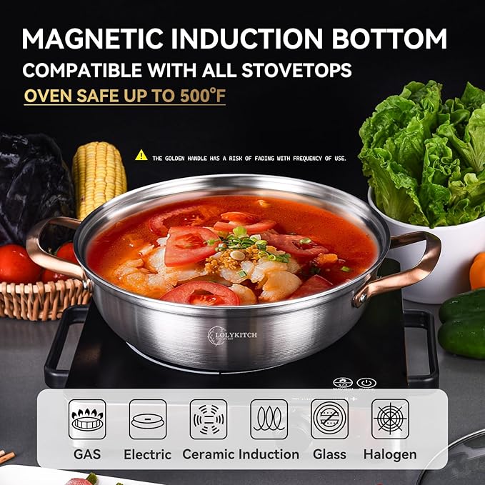 LOLYKITCH 11 Inch Tri-Ply Stainless Steel Sauté Pan with Lid,3.5 QT Everyday Pan,Kadhai,Induction Cooking Pan,Dishwasher and Oven Safe.