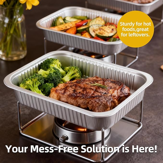 Aluminum Foil Pan with Lids, Heavy Duty Disposable Aluminum Baking Pans, 14.57"×10.63" Steam Table Pans for Cooking, Heating, Storing, Prepping Roasting and Chafing (15 Pack Silver w/Lids)