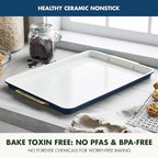 GreenPan Bakeware 13"x18" Half Baking Sheet Pan, Ceramic Nonstick Baking Pan, PFAS & BPA Free, Gold Handles, Durable Steel, Versatile & Space Saving Ovenware, Freezer to Oven Dish, Oxford Blue