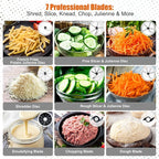 Homtone 16 Cup Food Processor Large, 9 Functions 7 Blades 3 Speeds for Shredding, Slicing, Making French Fries, Chopping Meat, Kneading Dough & Emulsifying, 600W, Red