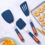 To encounter 3 Pieces Silicone Spatula Set, Heat Resistant Flexible Turner Spatulas, Nonstick Cookie Spatula, Fish Spatula, Dishwasher Safe, Navy Blue