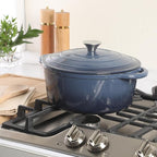 Gibson Home Addlestone 5 Qt Enameled Cast Iron Dutch Oven Pot with Lid – Round, Oven Safe to 500°F, Ideal for Bread Baking & Stews - Gradient Navy Blue