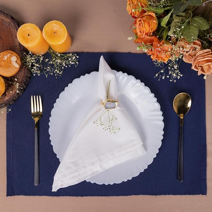 Cloth Placemats Set of 4, Cotton Blend Durable Layered Table Mats, Non-Slip Wrinkle Free Place Mats for Dining Table, Easy to Clean (Blue Depths, 13x19 Inch)