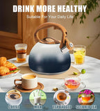 tea kettle stovetop, Loud Whistling kettle for Boiling Water Coffee or Milk, 3.2 Quart Heavy stainless steel tea kettle with Wood Pattern Handle, Gas Electric Applicable - Black & white