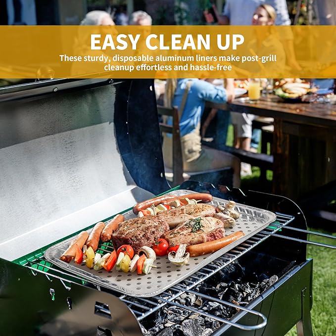 30 Pack Aluminum Foil Broiler Pans with Holes 16 x 12 inch Aluminum Grill Pans Disposable Grill Drip Pan for Outdoor Grills, BBQ, Baking, Meal Prep