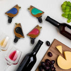 Wine Bottle Pourer, Fun Wine Pourer Spout Sings While It Pours, Airtight Wine Bottle Sealer, Acacia Wood with Turquoise Wings