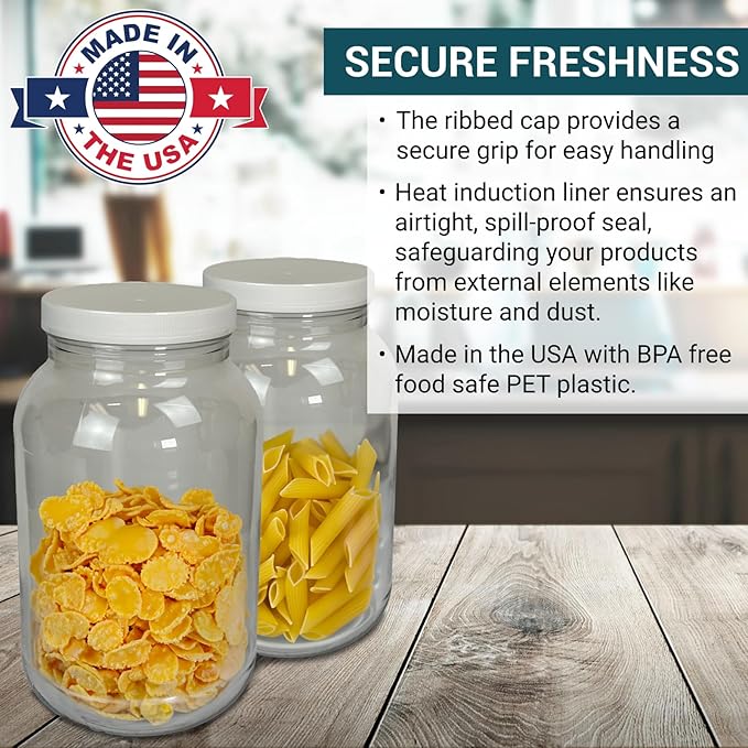 (Pack of 2) 1 Gallon Clear Plastic Jars with Lids, Food-Safe, Candy & Cookie Plastic Containers Jars w/Lids for Buffets & Party Events, Ideal for Kitchen & Pantry Food Storage by Billy Buckskin Co.