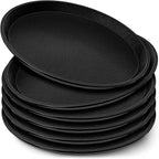 Zopeal 6 Pieces Black Round Restaurant Serving Tray, Plastic Non Slip Surface Food Meals Server Tray with Raised Edges for Home, Kitchen, Restaurant, Cafeteria, Bar (14")