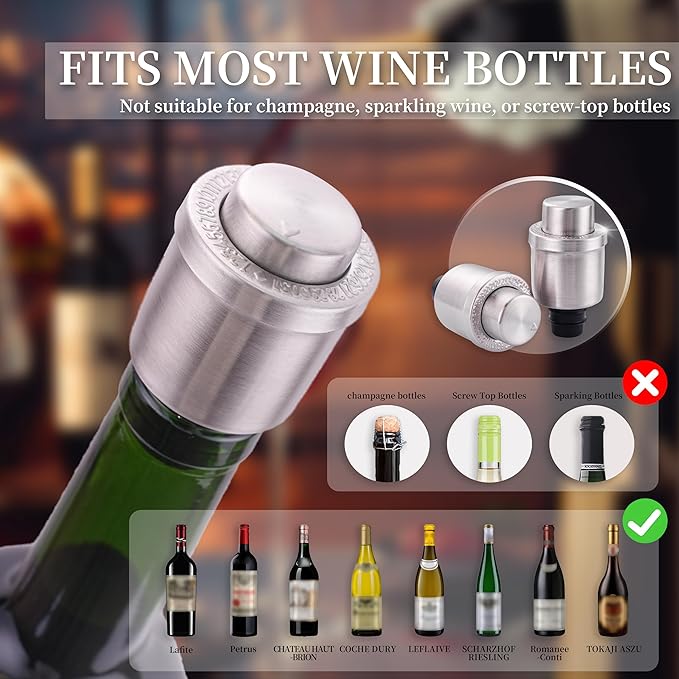 Wine Stoppers Vacuum for Wine Bottles - 2-Pack Stainless Steel Wine Saver with Date Markers, Reusable, Leak-Proof Wine Preserver, Perfect Gifts for Wine Lovers & Bar Accessories