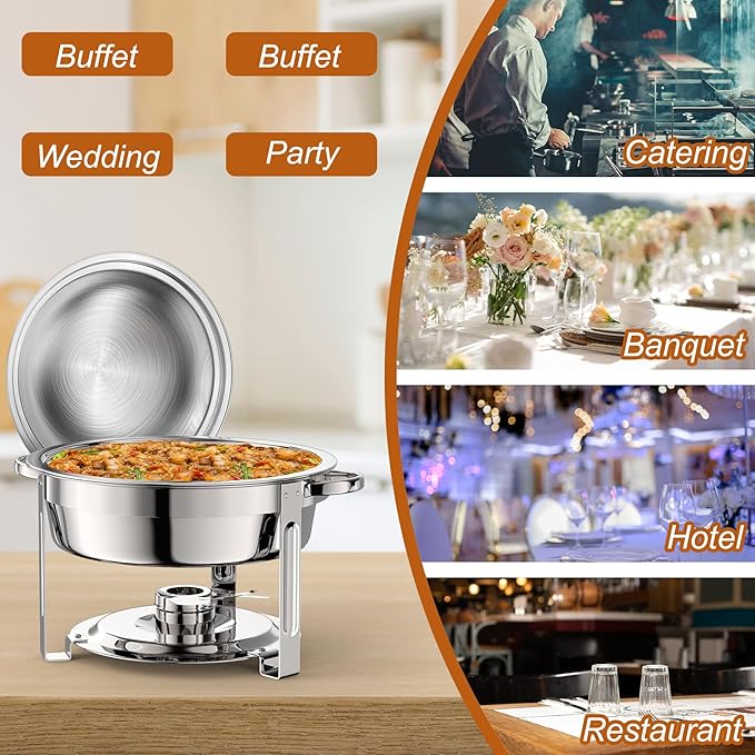 2 Pack Round Chafing Dish Buffet Set,Stainless Steel 8QT Round Buffet Servers and Warmers, Thick Stand Frame Catering Chafe with Mirror Covers,Food Warmer for Party, Weddings,Picnic