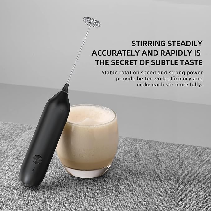 CIRCLE JOY Powerful Milk Frother Handheld with Stand Rechargeable Milk Foamer Electric Mini Drink Mixer for Coffee, Cappuccino, Lattes, Frappe, Matcha and Hot Chocolate, Black