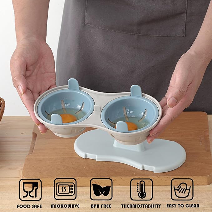 2 Cavity Microwave Egg Cooker, Breakfast Double Row Egg Cooker, Poached Egg Cup Kitchen Cooking Gadgets (Pale Goldenrod)