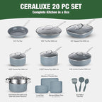 Granitestone Ceraluxe 20 Pc Ceramic Cookware Set Nonstick, Complete Pots and Pans Set Non Stick for Kitchen with Bakeware, Utensils & Steamer, Non Toxic Made Without PFOA PFOS, Oven & Dishwasher Safe