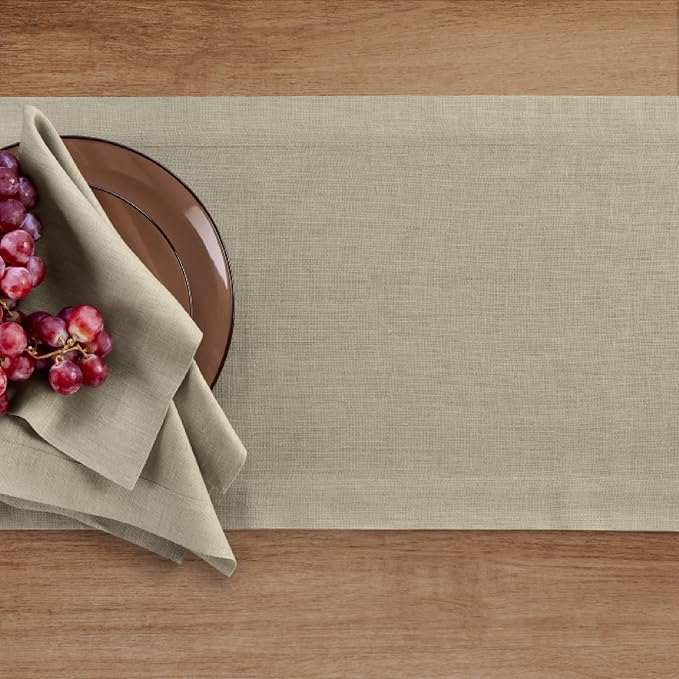 Solino Home Linen Vintage Khaki Table Runner 90 Inches Long - 100% Pure Linen 14 x 90 Inch Table Runner for Summer, Fall, Autumn - Fete