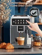 Automatic Espresso Machine Coffee Maker 12 Cup with Grinder Cappuccino Latte Americano Machine with Milk Frother for Home/Office (Gray)