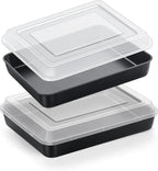 E-far Baking Pan with Lid, 10.5 x 8.3 x 2 Inch Nonstick Rectangle Stainless Steel Cake Pan Sheet for Toaster Oven, Black Bakeware for Cakes Brownies Casseroles, Non-toxic & Healthy, Set of 2