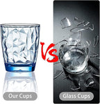 Topsky 10 oz Plastic Water Tumblers | Set of 4 Transparent Unbreakable Drinking Glasses Clear Acrylic Reusable Juice Wine Cups for Home Picnic Party, Dishwasher Safe, Stackable (Blue)