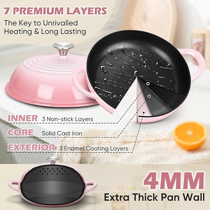 Bread Oven for Sourdough (5.5 QT), Joyfair Enamaled Cast Iron Bread Dutch Oven with Lid, Sourdough Bread Baking Pan with Heavy Duty Dual Handles, Non-Stick & Even Cooking, Oven-safe up to 500°F, Pink